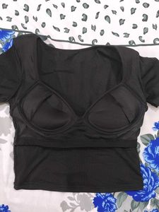 Black Ribbed Padded Top