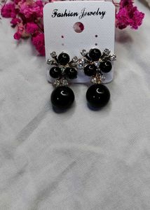 Black Flower Ball Drop Earrings