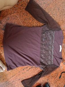 Brown Floral Lace Top