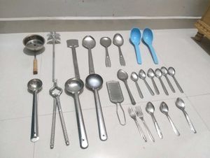 Kitchen Spoons Combo, Steel Sanshi Grater Dhupiyu