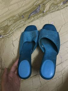 H&amp;M Blue Rhinestone Slides