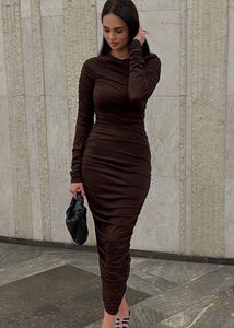 Elegant Brown Bodycon Midi Dress