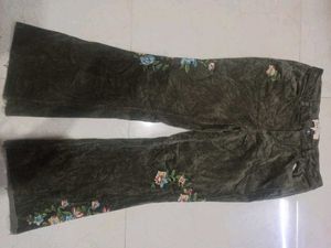 Embroidered Floral Velvet Pants