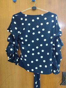 Polka Dot Ruffle Sleeve Top