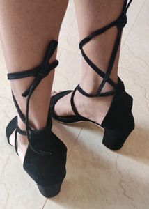 Elegant Black Suede Lace-Up Sandals