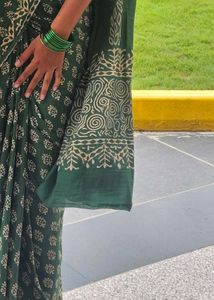 Green Printed cotton Saree