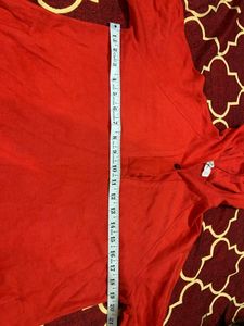 Red Oversized Sweater With Pockets And Cap