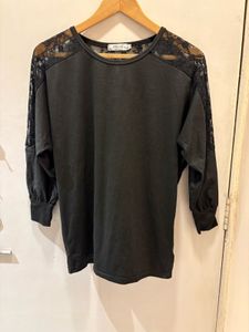 Black Lace Sleeve Over Size Top