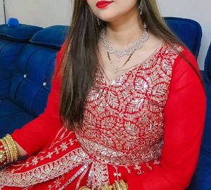 Red Fully Embroidered  Dress With Cancan Skirt
