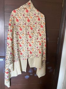 Beige Colour Full Embroidered Pure Wool Shawl