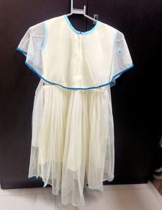 Off white and sky blue knee length frock for girls
