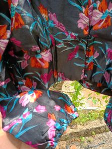 Black Floral Crop Shirt