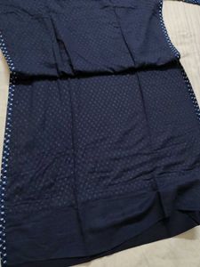 Biba Women Blue Printed Cotton Mix Straight Kurta