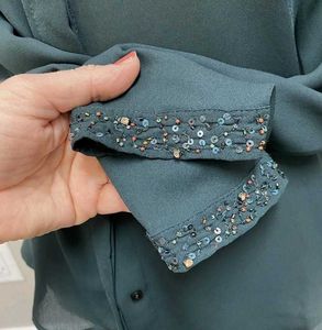 Zara emerald green embellished shirt large size