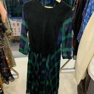 KOREAN Plaid &amp; Knit Dress