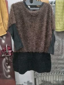Brown Fuzzy Layered Dress