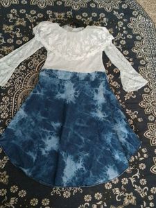 Girls&#39; Denim &amp; Lace Flower Dress