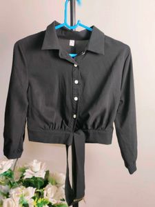 Black Tie-Front Blouse