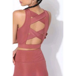Woman Padded Cross Back Crop Top