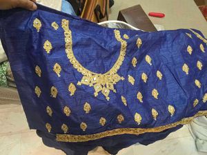 Unstitched Navy Blue Embroidered Lehnga Choli