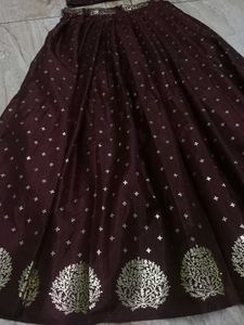 Meroon And Golden Print Pattupavada Set