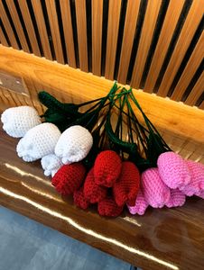 Pack Of 6 Crochet Pink Tulips 🌷