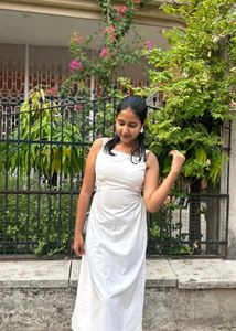 White Cinched Waist Dress