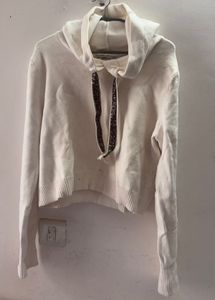 Zara knit White Cropped Hoodie