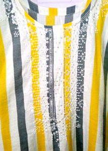 Yellow White Cotton Rayon Salwar Set 3xl
