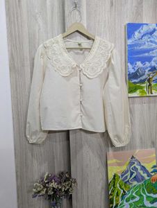 Laced Collared White Top