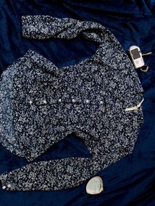 Blue Floral Print Long Sleeve shirt