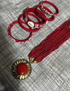 Red Necklace &amp; Bangles Set