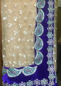 Net Saree With Heavy Velvet Border Embroidery Work