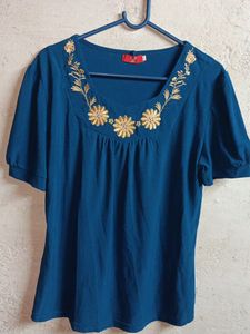 Stylish Women's Fashion Top Half-sleeve Blue