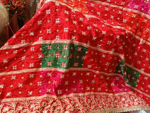 Women Embellished Bridal Bandhani Phulkari Dupatta