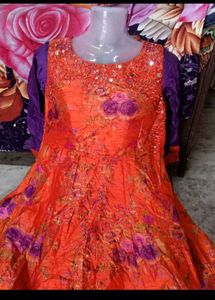 Orange Floral Anarkali Kurta