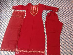 Red Embroidered Kurta Set