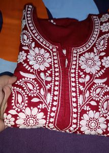 Maroon Chikankari Kurta +Freebie😍❤
