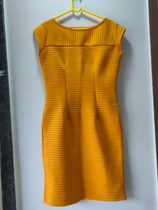 Mustard Yellow Ribbed Sheath Dress