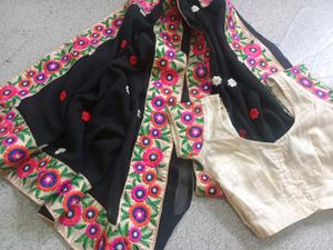 Black Saree with Embroidered Floral Border