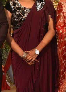 Burgundy Sequin Saree Gown