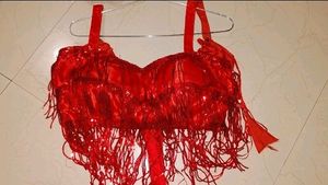 Red Sequin Fringe Crop Top