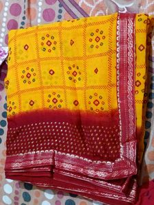 Beautiful Bandhani Print Yellow Saree