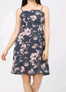 Grey &amp; Pink Floral A-Line Dress