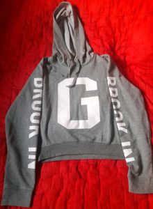 Grey Crop Top Hoodie Women's Casual Winter Wear M