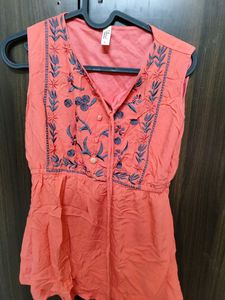 Coral Embroidered Sleeveless Top