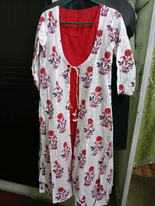 Floral Print Red &amp; White Tunic With Jacket