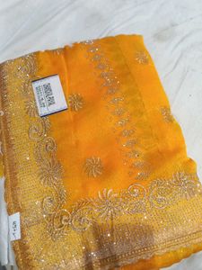 Golden Yellow Embellished Saree