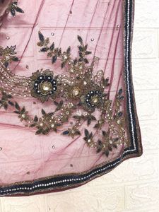 Net Embroidery And Beadwork Saree