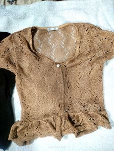 Embellished Brown Knit Top